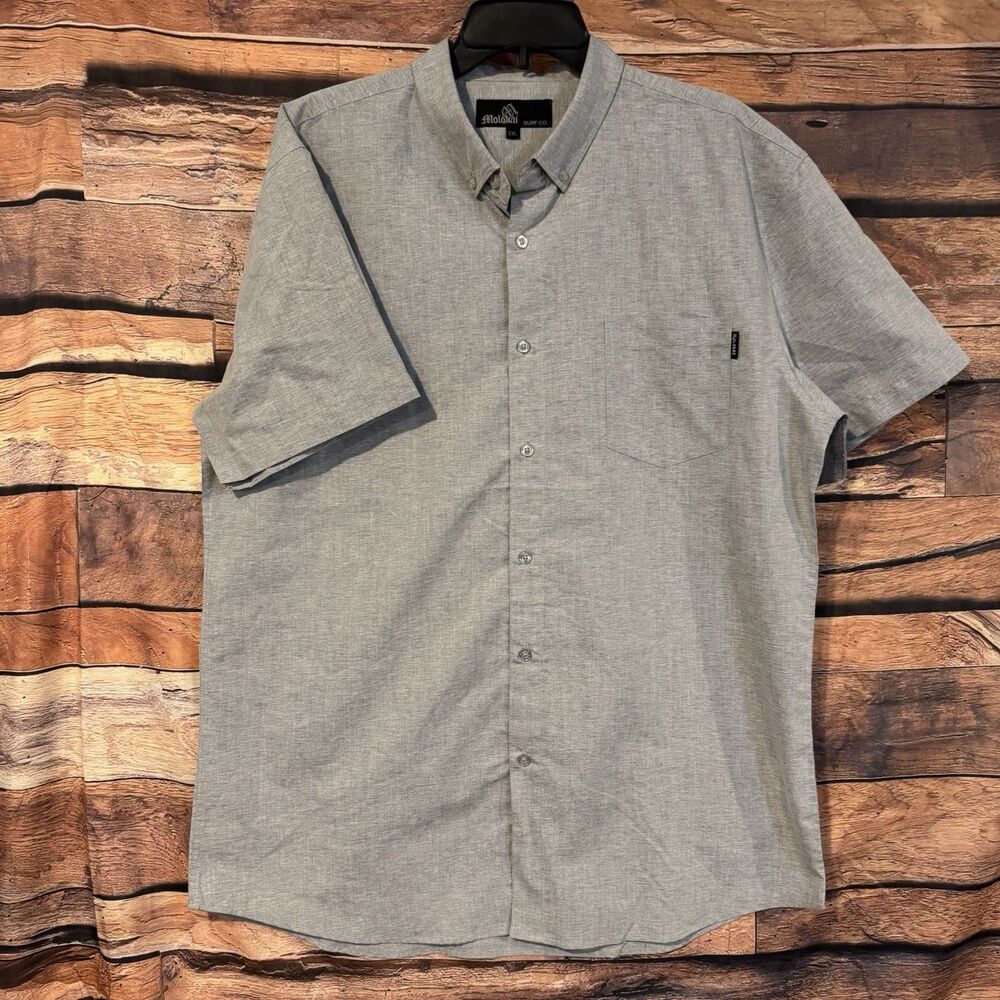 Molokai Surf Co Shirt Mens XXL Gray Button Down Short Sleeve Casual Cotton Blend